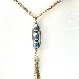 Wire-Wrapped Peacock Pearl "Peapod" Pendant Necklace — Double-Stranded EUC